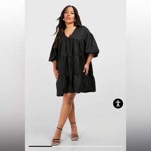 Boohoo poplin v-neck tiered smock dress